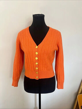 Escada Sport Cable Knit Cardigan in Orange Size Medium